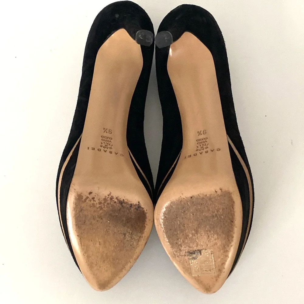 Casadei Flora Pump Black Suede Platform Almond Toe Slim Stiletto Heel 9.5 - Picture 10 of 11